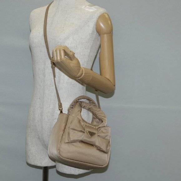 PRADA Hand Bag Nylon 2way Beige Gold Auth 118908SM - Picture 3 of 16